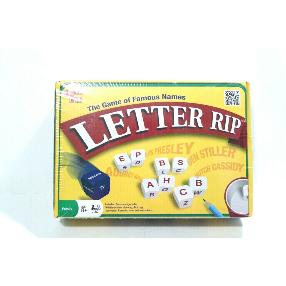 University Games Front Porch Classics Letter Rip Board Game Famous Names Dice